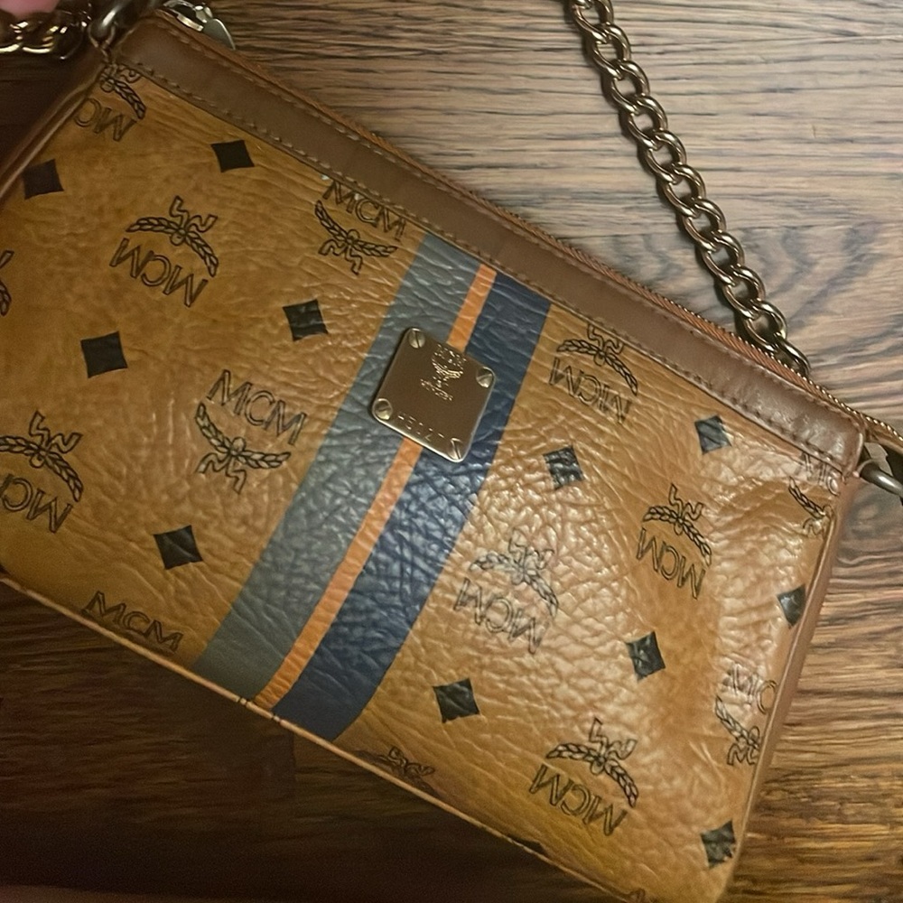 MCM shoulder bag with blue stripes